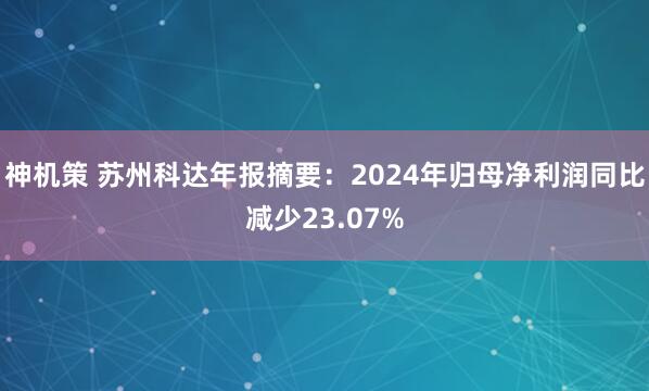 神机策 苏州科达年报摘要：2024年归母净利润同比减少23.07%