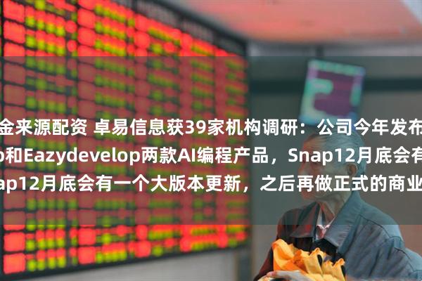 金来源配资 卓易信息获39家机构调研：公司今年发布了Snapdevelop和Eazydevelop两款AI编程产品，Snap12月底会有一个大版本更新，之后再做正式的商业推广（附调研问答）